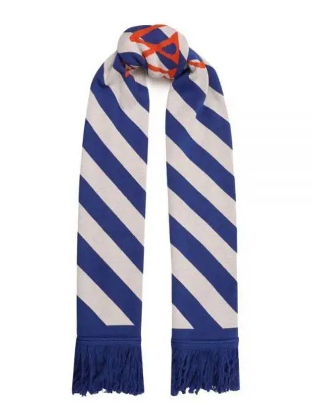 Logo Diag Stripe Wool Fringe Muffler Blue - OFF WHITE - BALAAN 2