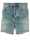 Eyelet Stud Denim Shorts Blue - SAINT LAURENT - BALAAN.