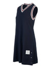 Women's Classic Pique Stripe V-Neck Cotton Tennis Dress Navy - THOM BROWNE - BALAAN 3