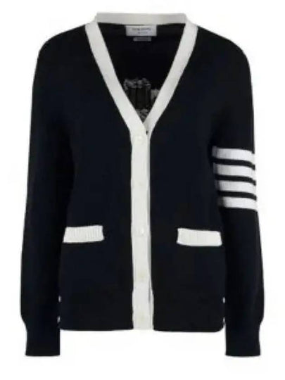 Cotton Jersey Flower 4 Bar V Neck Cardigan Navy - THOM BROWNE - BALAAN 2