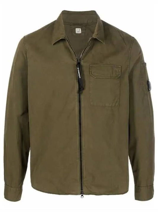 Men's Cavardine Waffen Zip-up Jacket Khaki - CP COMPANY - BALAAN.