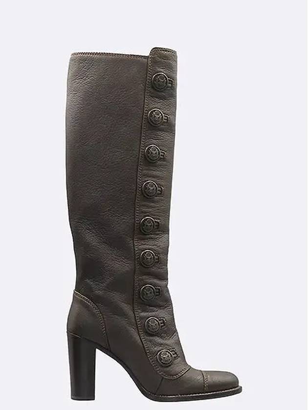 Dark brown leather snap detail women s long boots 240MM - DOLCE&GABBANA - BALAAN 3