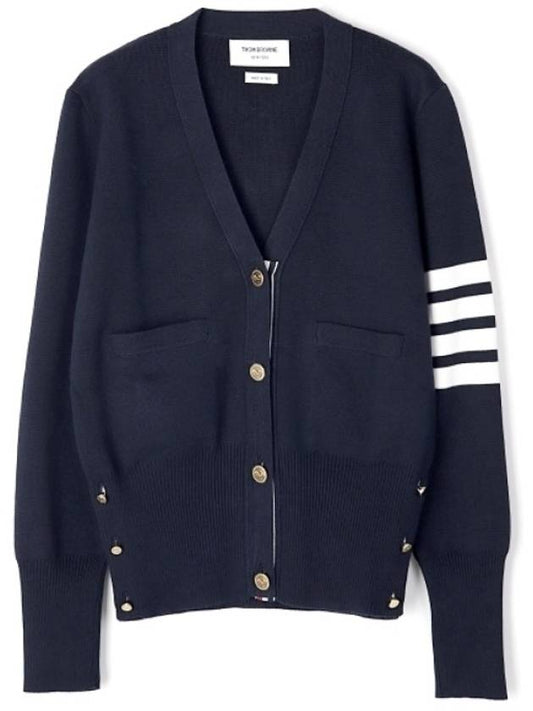 Cotton 4-Bar Milano Classic V-Neck Cardigan Navy - THOM BROWNE - BALAAN 2