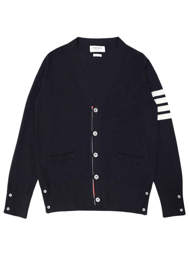 Men's Sustainable Classic Diagonal Wool Cardigan Black - THOM BROWNE - BALAAN 2