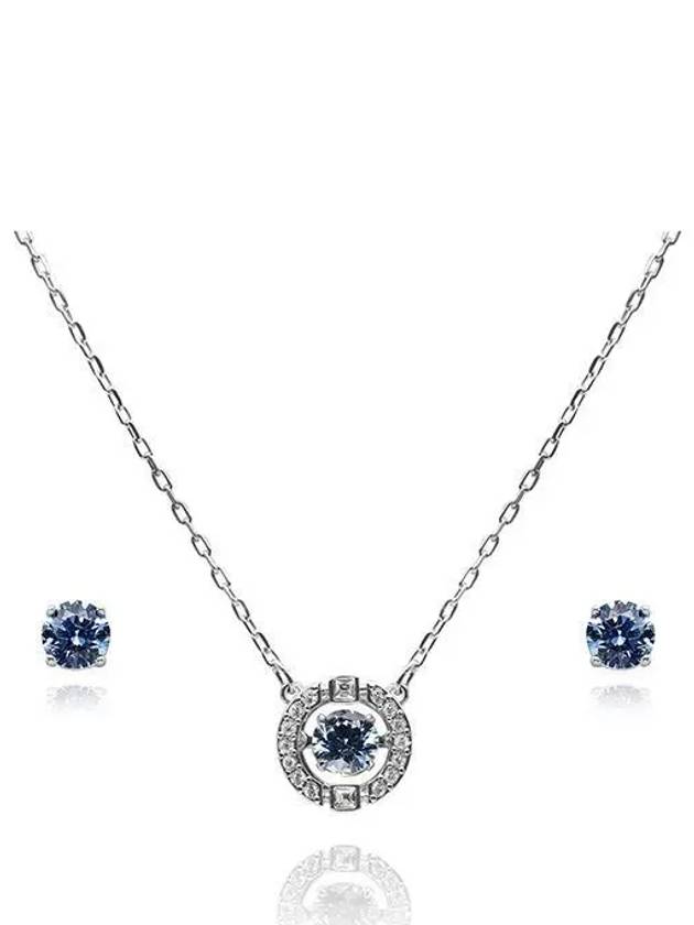 Sparkling Dance Round Earrings Necklace Set Blue Silver - SWAROVSKI - BALAAN 2