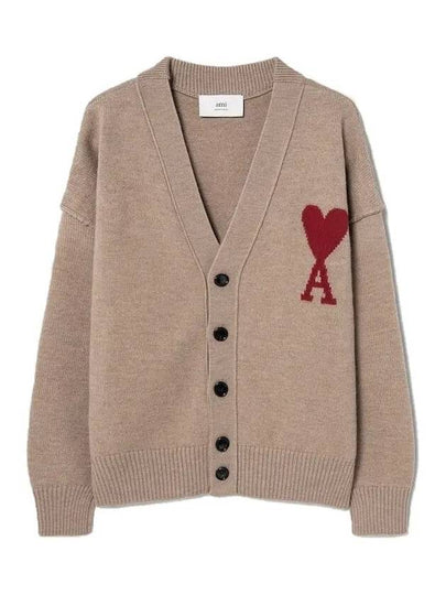 De Coeur Logo Wool Cardigan Camel - AMI - BALAAN 2