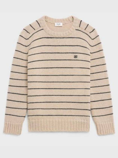 Striped Triomphe Embroidery Wool Knit Top Vanilla - CELINE - BALAAN 2