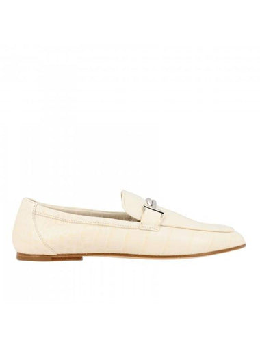 Women's Double T Crocodile Leather Moccasin Loafers White - TOD'S - BALAAN 1