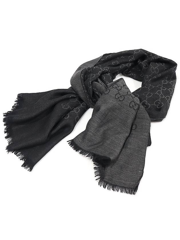 165903 Wool Silk Blend Black GG Giant Seama Scarf Muffler - GUCCI - BALAAN 4