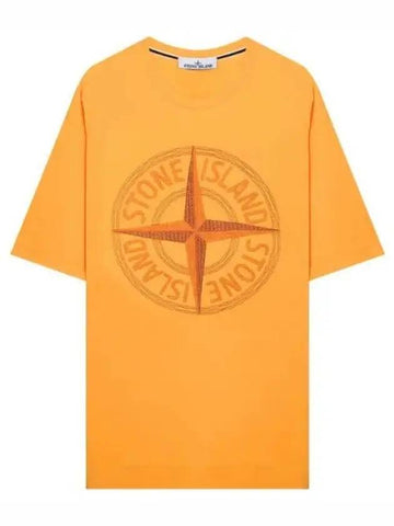 Stitches Three Embroidery Short Sleeve T-Shirt Orange - STONE ISLAND - BALAAN 1