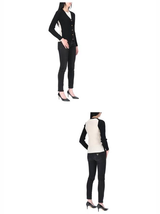 Color Block Ribbed Cardigan Black - TORY BURCH - BALAAN.