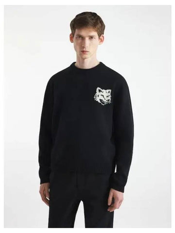 Men s Foxhead Intarsia Comfort Sweatshirt Black Domestic Product GM0024082339544 - MAISON KITSUNE - BALAAN 1