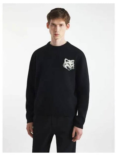 Men s Foxhead Intarsia Comfort Sweatshirt Jumper Black Domestic Product - MAISON KITSUNE - BALAAN 1