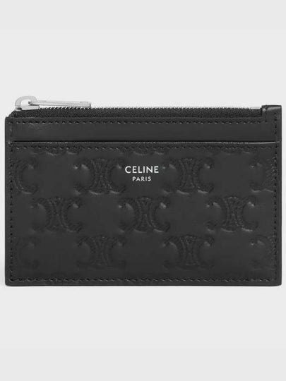 Zipper Calfskin Triomphe Embossed Card Wallet Black - CELINE - BALAAN 2