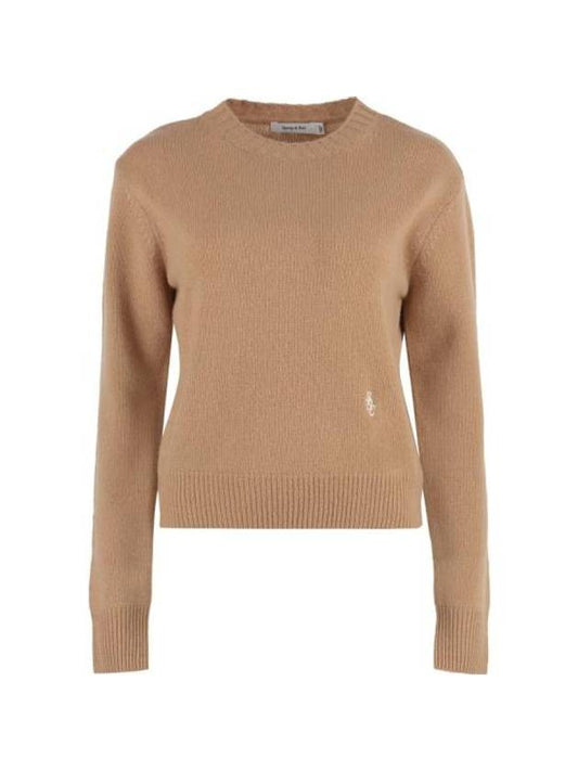 Embroidered Logo Crew Neck Cashmere Knit Top Brown - SPORTY & RICH - BALAAN 1