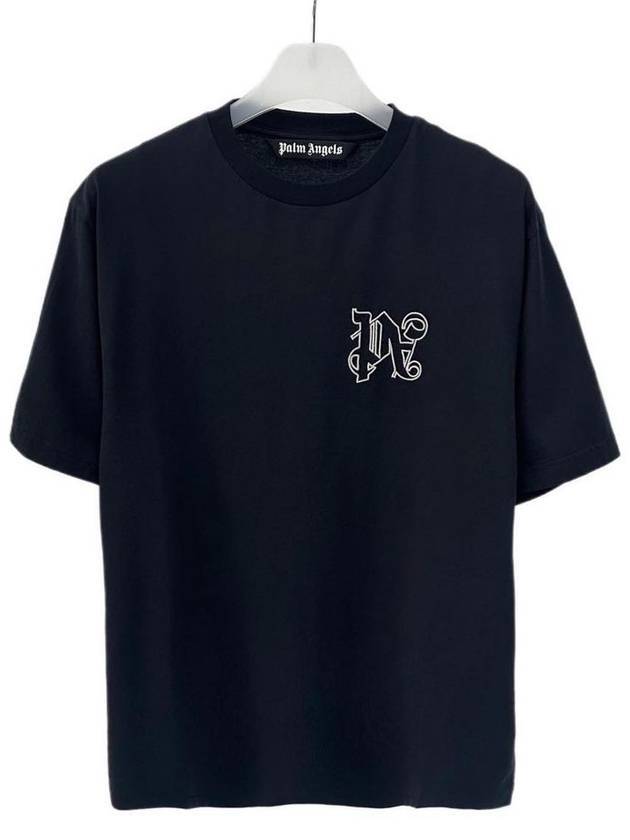 Men's Monogram Logo Print Short Sleeve T-Shirt Black - PALM ANGELS - BALAAN 2