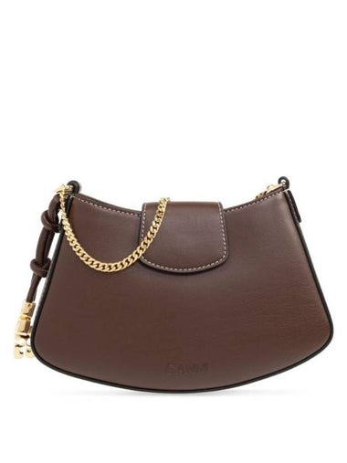 Swing Logo Chain Leather Mini Cross Bag Brown - GANNI - BALAAN 1