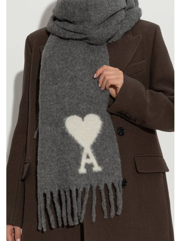 heart logo oversized muffler scarf gray - AMI - BALAAN 5