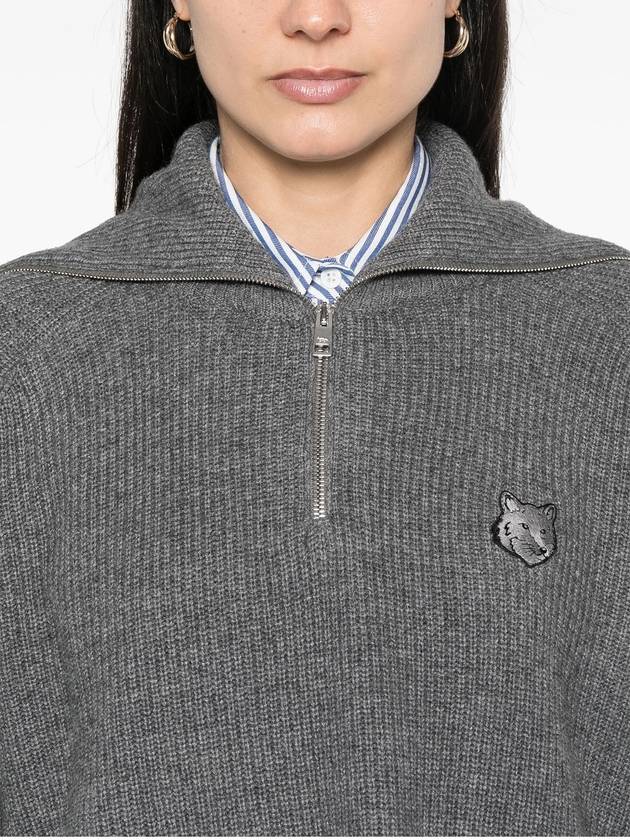 Bold Fox Head Patch Half Zip Knit Top Medium Grey Melange - MAISON KITSUNE - BALAAN 6