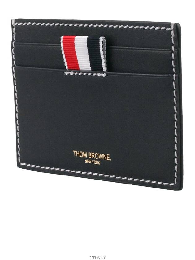 Stitched Vacchetta Card Wallet Navy - THOM BROWNE - BALAAN 4