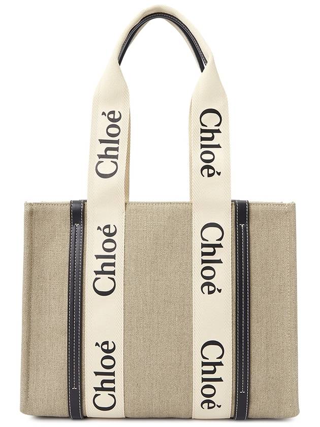 Woody Canvas Medium Tote Bag White Navy - CHLOE - BALAAN 5