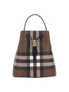 TB Logo Checked Leather Small Bucket Bag Dark Birch Brown - BURBERRY - BALAAN 1