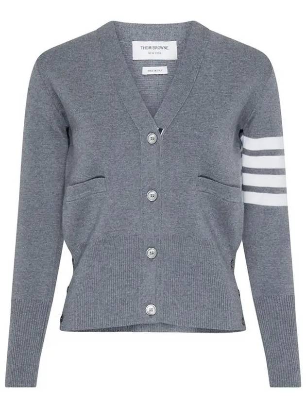 Milano Stitch 4 Bar Classic V Neck Fine Merino Wool Cardigan Medium Grey - THOM BROWNE - BALAAN 2