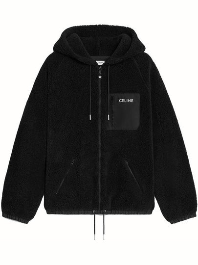 Embroidered Logo Jersey Fleece Zip-Up Hoodie Black - CELINE - BALAAN 2