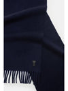 Heart Patch Wool Muffler Scarf Navy Unisex - AMI - BALAAN 2