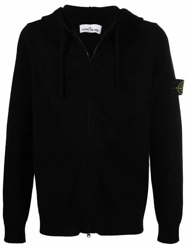 Waffen Patch Knit Zip Up Hoodie Black - STONE ISLAND - BALAAN 3