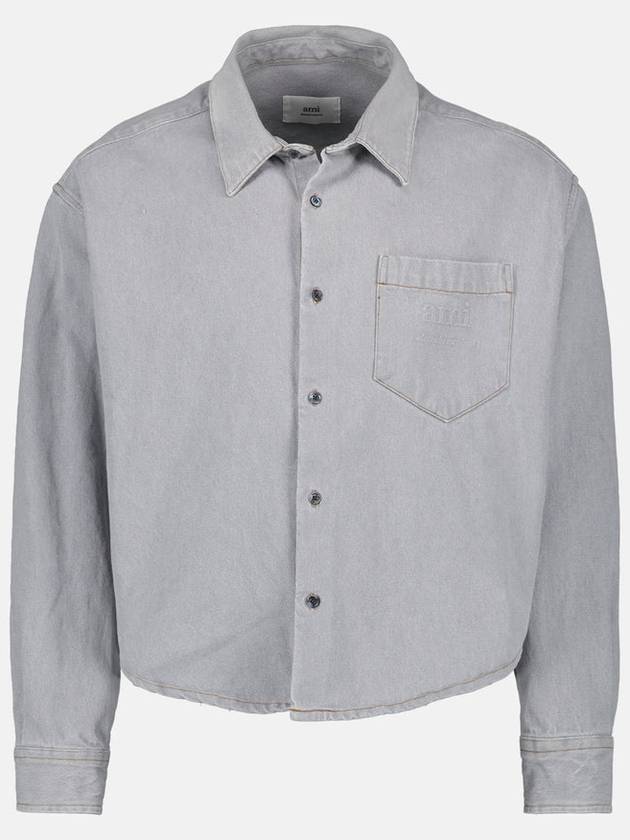 Embossed Logo Denim Long Sleeve Shirt Javel Grey - AMI - BALAAN 2