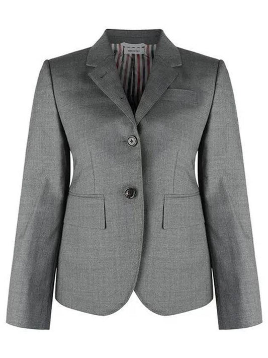 Women's Twill Slim Fit Single Breasted Wool Jacket Mid Grey - THOM BROWNE - BALAAN 2