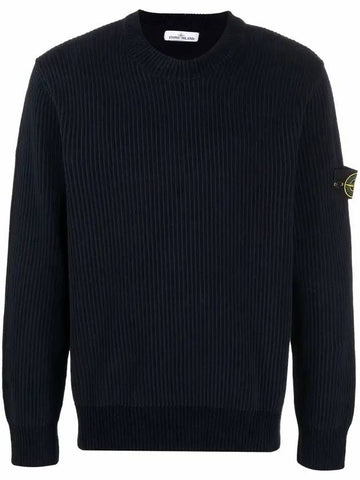 Wappen Patch Cotton Chenille Crew Neck Pullover Knit Top Navy - STONE ISLAND - BALAAN 1