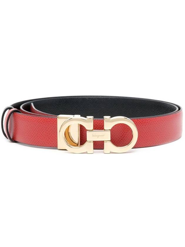 Reversible Gancini Leather Belt Black Lipstick Red - SALVATORE FERRAGAMO - BALAAN 2