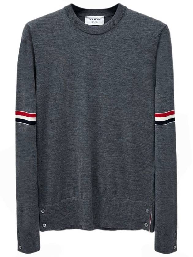 Merino Striped Crew Neck Knit Top Grey - THOM BROWNE - BALAAN 2