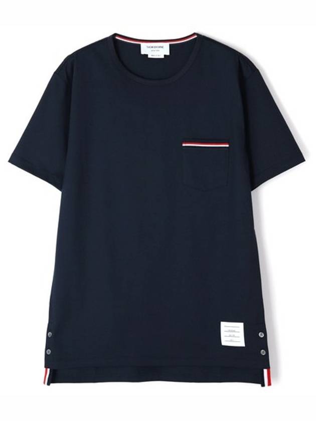 Men's Medium Weight Jersey Tipped Pocket Crewneck Short Short Sleeve T-Shirt Navy - THOM BROWNE - BALAAN 2