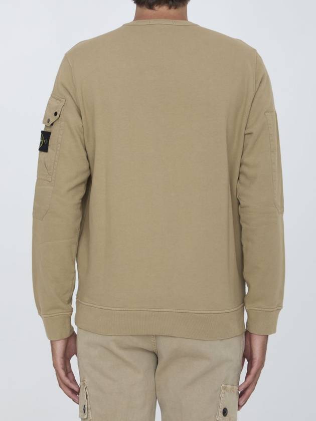 Brushed Organic Cotton Fleece Sweatshirt Beige - STONE ISLAND - BALAAN 5