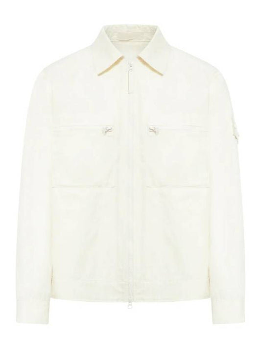 Cotton Canvas Zip-up Jacket Natural White - STONE ISLAND - BALAAN 1