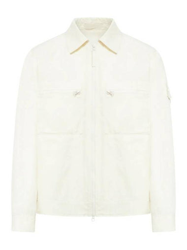 Cotton Canvas Zip-up Jacket Natural White - STONE ISLAND - BALAAN 1