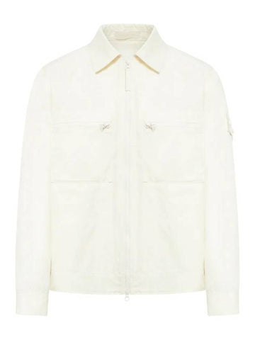 Cotton Canvas Zip-up Jacket Natural White - STONE ISLAND - BALAAN 1