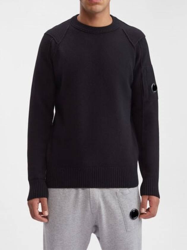 Lens Wappen Classic Crew Neck Wool Knit Top Black - CP COMPANY - BALAAN 4