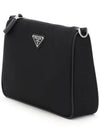 Triangle Logo Re-Nylon Saffiano Leather Shoulder Bag Black - PRADA - BALAAN 3