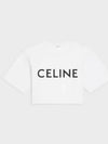 Cotton Jersey Cropped T-Shirt Ecru Black - CELINE - BALAAN 1