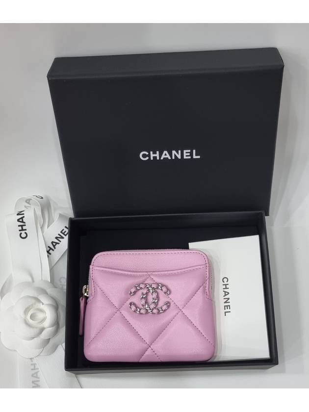 19 Nineteen Lambskin Card Slot Zipper Wallet Pink Silver AP2086 - CHANEL - BALAAN 7