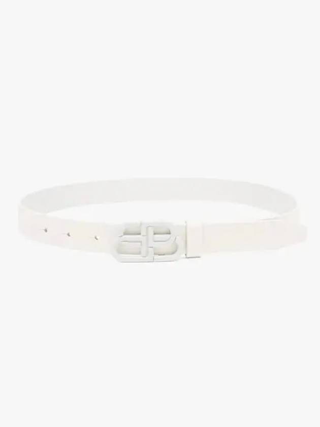 Buckle BB Logo Thin Leather Belt White - BALENCIAGA - BALAAN 3