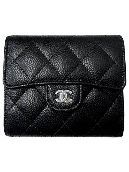 Small Classic Flap Wallet Grained Calfskin Silver Black - CHANEL - BALAAN 2