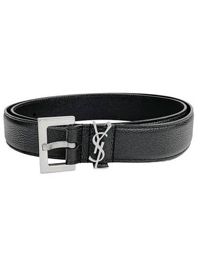 Grained Leather Silver Monogram Belt Black - SAINT LAURENT - BALAAN 2