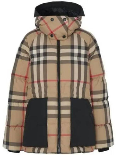 WoMen's Detachable Check Hooded Padding Archive Beige - BURBERRY - BALAAN 1