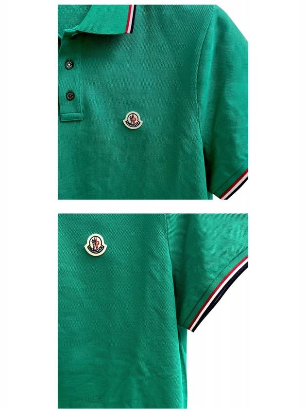 Stripe Trimming Logo Short Sleeve Polo Shirt Green - MONCLER - BALAAN 6