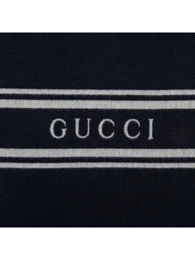 Striped Logo Wool Cashmere Scarf Navy - GUCCI - BALAAN 4